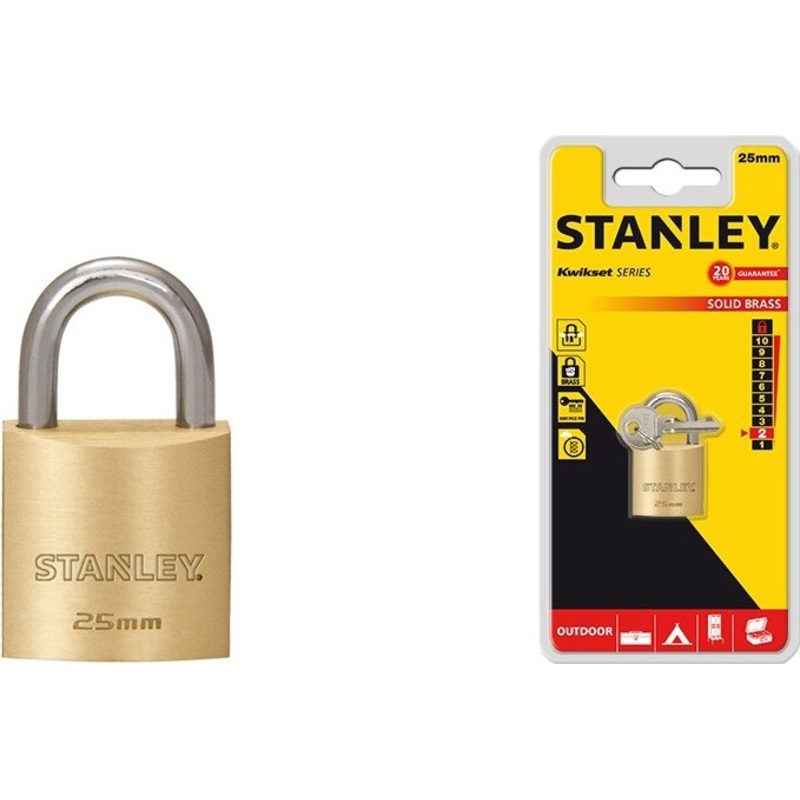 STANLEY PADLOCK BRASS SOLID 25MM S742-029