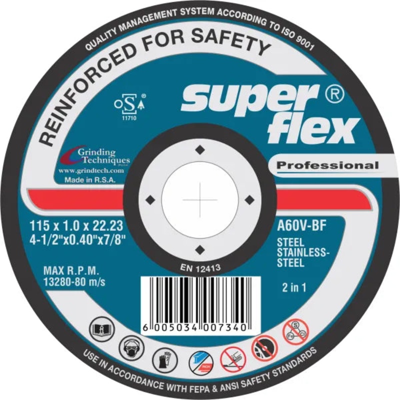 SUPER FLEX CUTTING DISC SLIM LINE FLAT STAINLESS STEEL 115X1.0X22.23 A60V BF