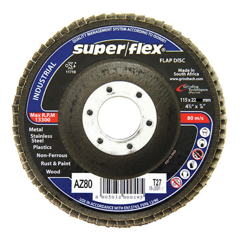 SUPER FLEX FLAP DISC INDUSTRIAL 115MMX22 AZ80 T27