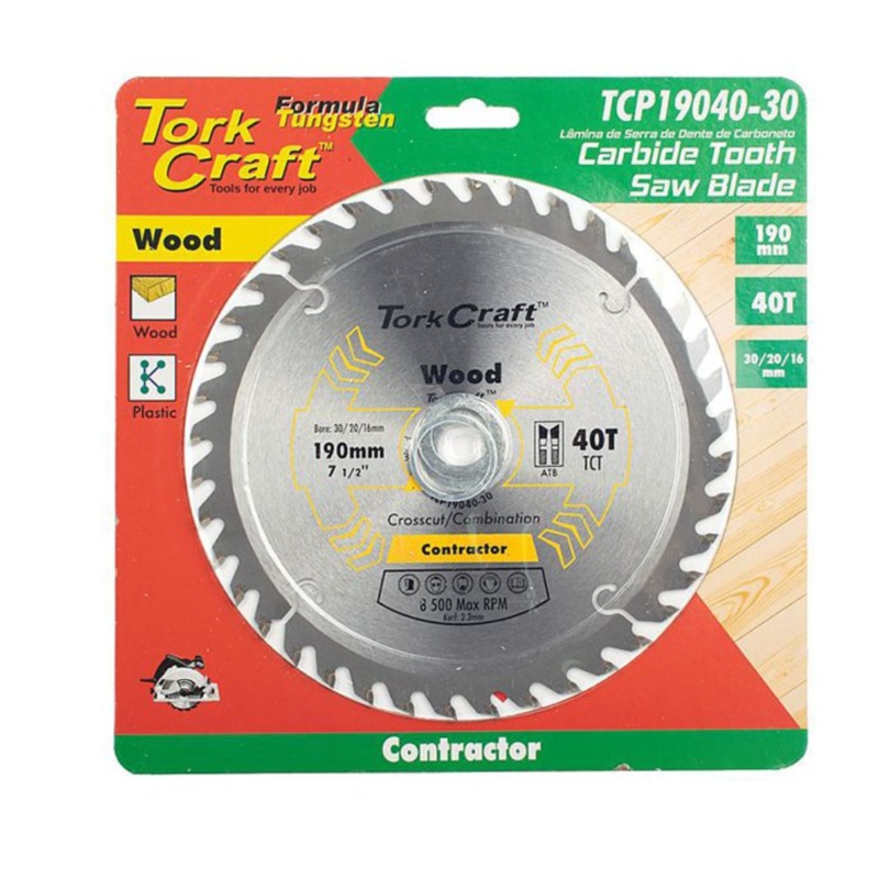 TORK CRAFT BLADE CONTRACTOR CIRCULAR SAW TUNGSTEN 190X40T 30/20/16 TCP19040-30