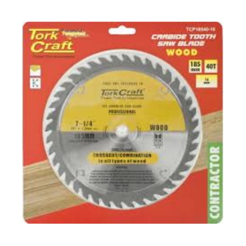 TORK CRAFT BLADE CONTRACTOR CIRCULAR SAW TUNGSTEN CARBIDE TIPS 185X40T 16MM TCP18540-16