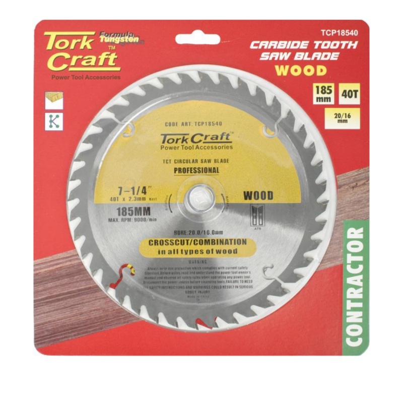 TORK CRAFT BLADE CONTRACTOR CIRCULAR SAW TUNGSTEN CARBIDE TIPS 185X40T 20/16 TCP18540