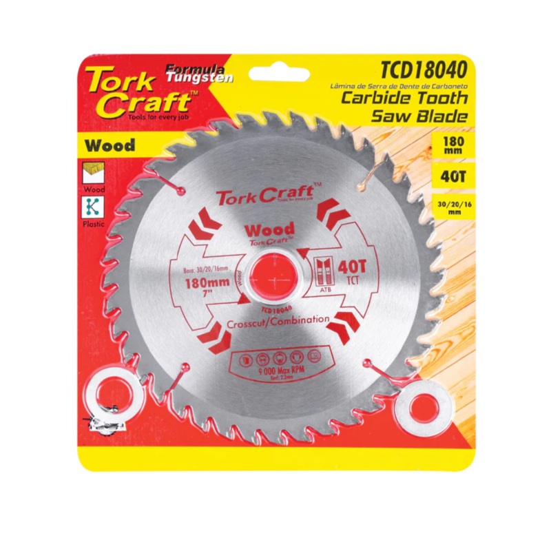 TORK CRAFT BLADE TUNGSTEN CARBIDE TIPS 180X40T 30/20/16 GENERAL PURPOSE COMBINATION-TCD18040 TC