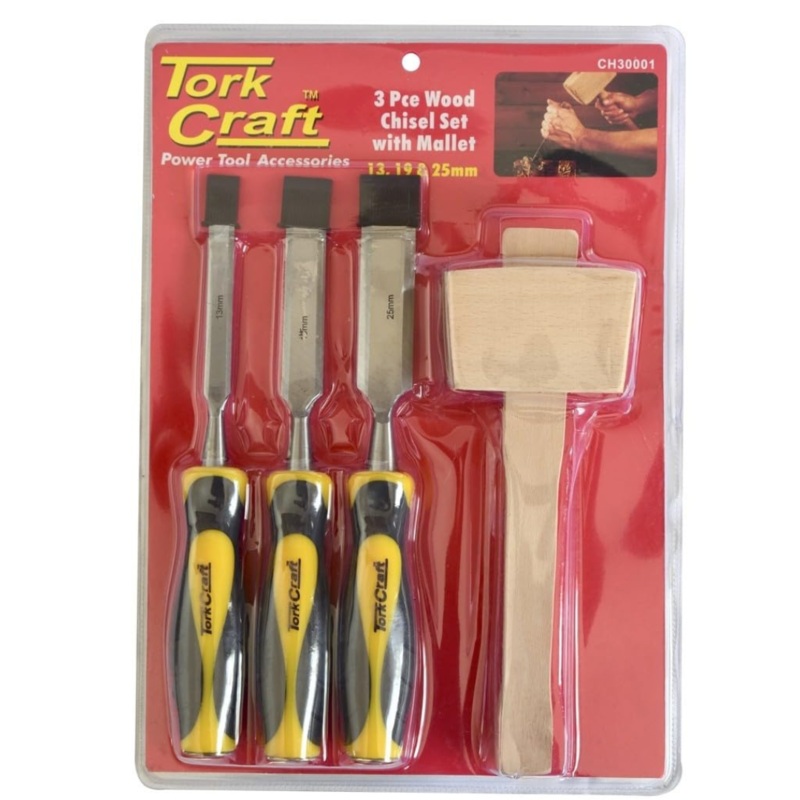 TORK CRAFT CHISEL WOOD SET 3PCS PLUS WOODEN MALLET BLISTER CH30001