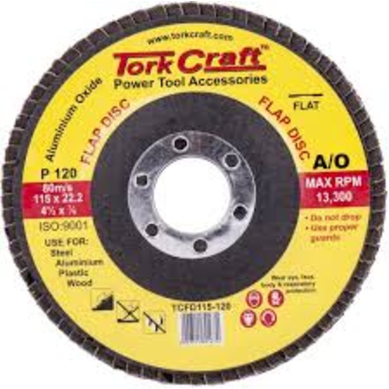TORK CRAFT FLAP DISC ALUMINIUM OXIDE 115MM 120 GRIT