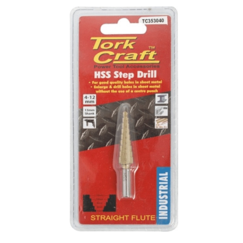 TORK CRAFT STEP DRILL HSS 4-12MM X 2MM STRAIGHT FLUTE TC353041