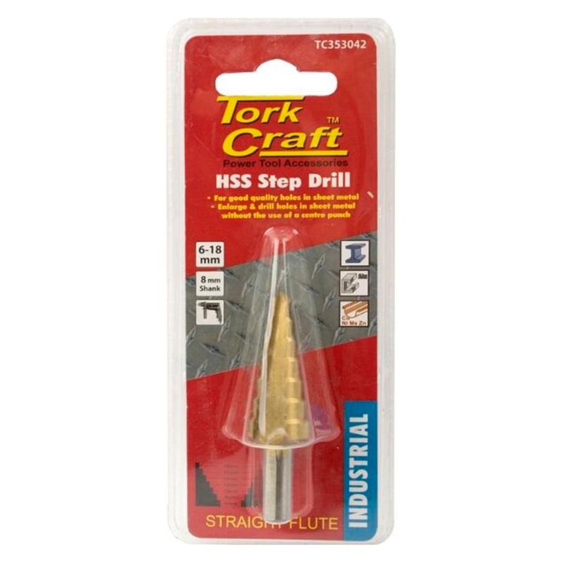 TORK CRAFT STEP DRILL HSS 6-18MM X 2MM STRAIGHT FLUTE TC353042