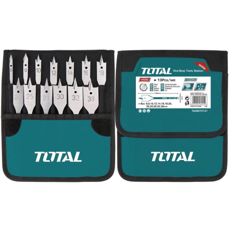 TOTAL DRILL BIT SET FLAT WOOD 13PCS 6MM-38MM 1/4 TACSD70131