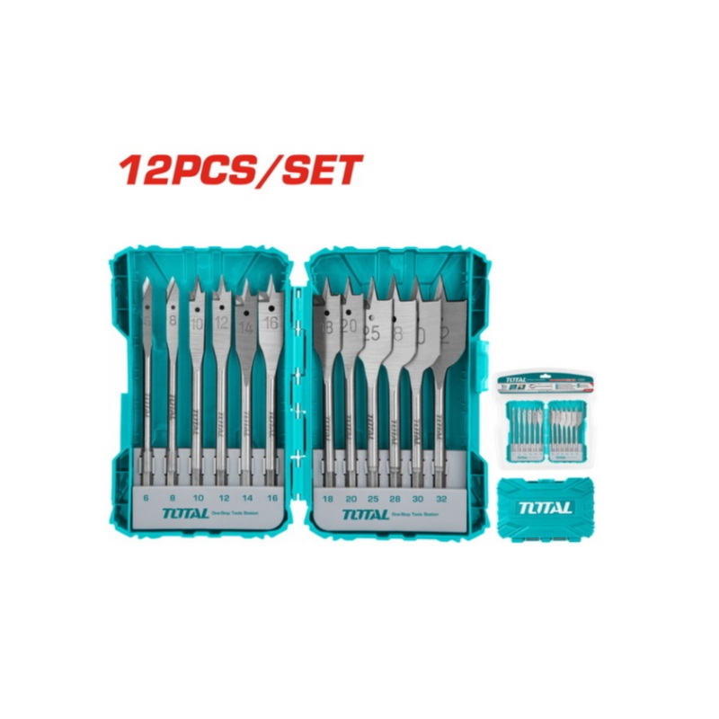 TOTAL DRILL BITS SET FLAT WOOD 12PCS TACSDL1201
