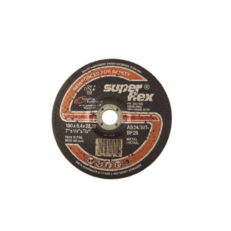 SUPER FLEX GRINDING DISC STEEL 180X6.4X22.23 AS24/30T BF28 T27