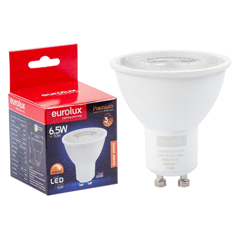 EUROLUX LED WARM WHITE DIMMABLE GU10 6.5W – 7W G1036WW