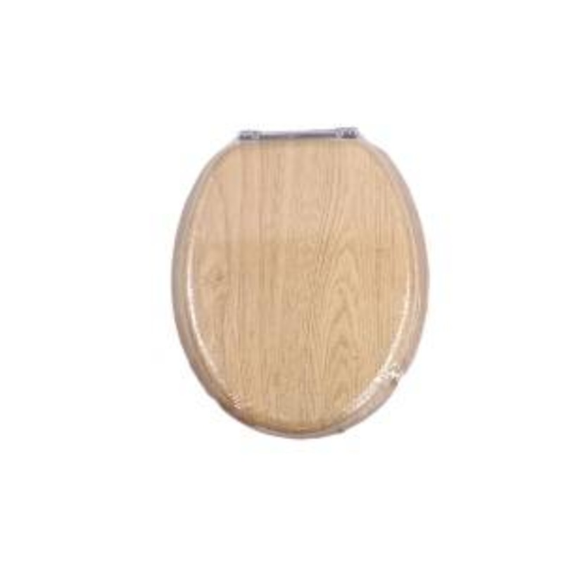 SOLO TOILET SEAT OAK MDF CHROME BAR HINGE 203624