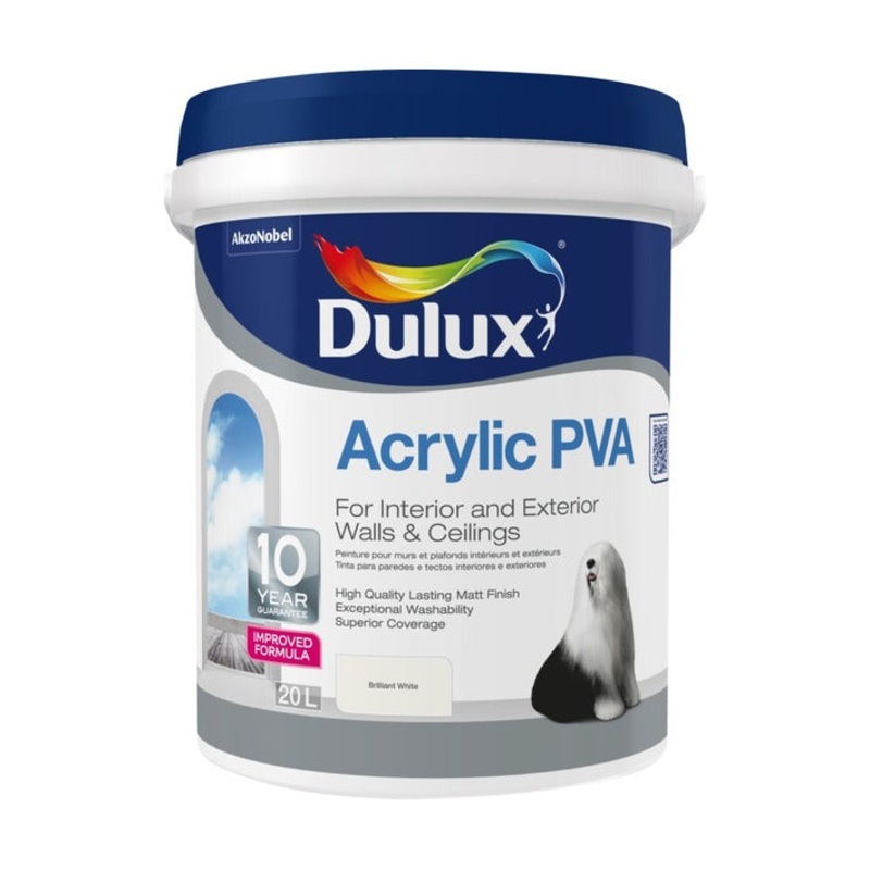 DULUX ACRYLIC PVA BRILLIANT WHITE 20L 5147037
