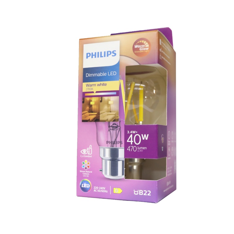 PHILIPS LED FILAMENT DIMMABLE 3.4W-40W B22 WW A60