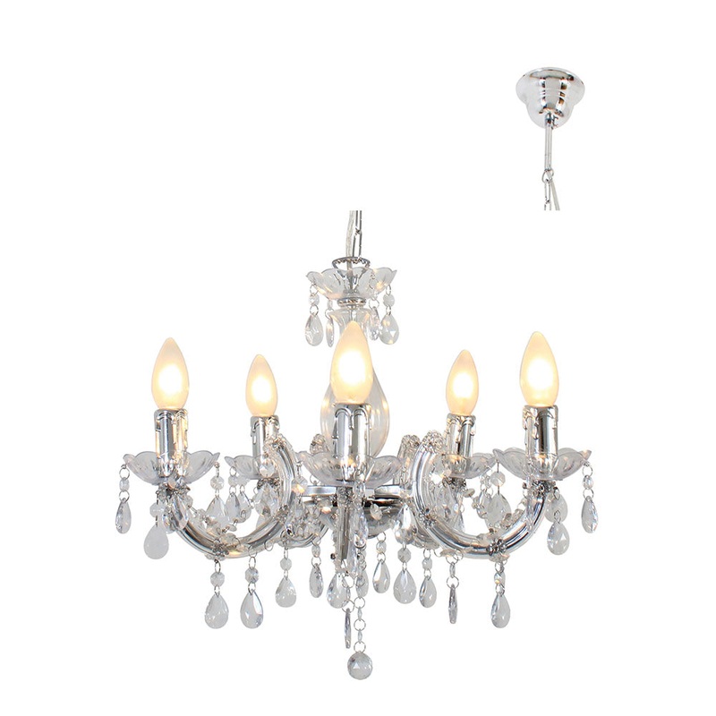 EUROLUX CHANDELIER ODILE ACRYLIC 5 LIGHT CLEAR CH245C 440MM