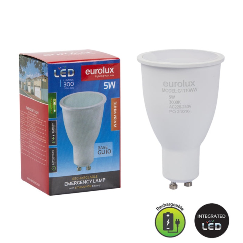 EUROLUX LED GLOBES GU10 RECHARGEABLE GU10 LED 5 W 3000K G1110WW