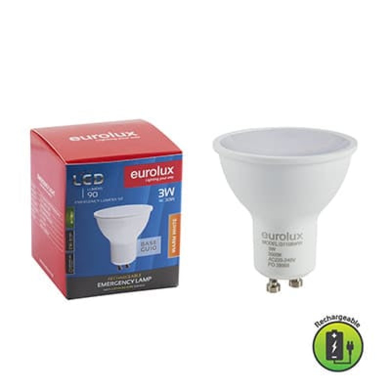 EUROLUX LED GLOBES RECHARGEABLE GU10 LED 3W 3000K G1108WW