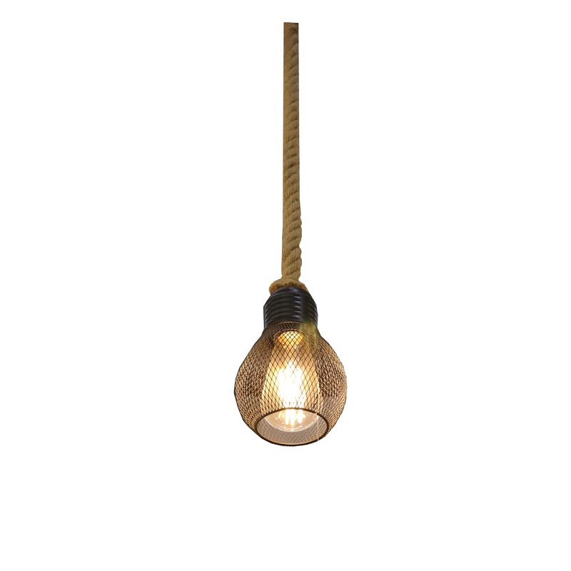 OKES PENDANT LAMP WOOD + HEMP ROPE HC-6503-1