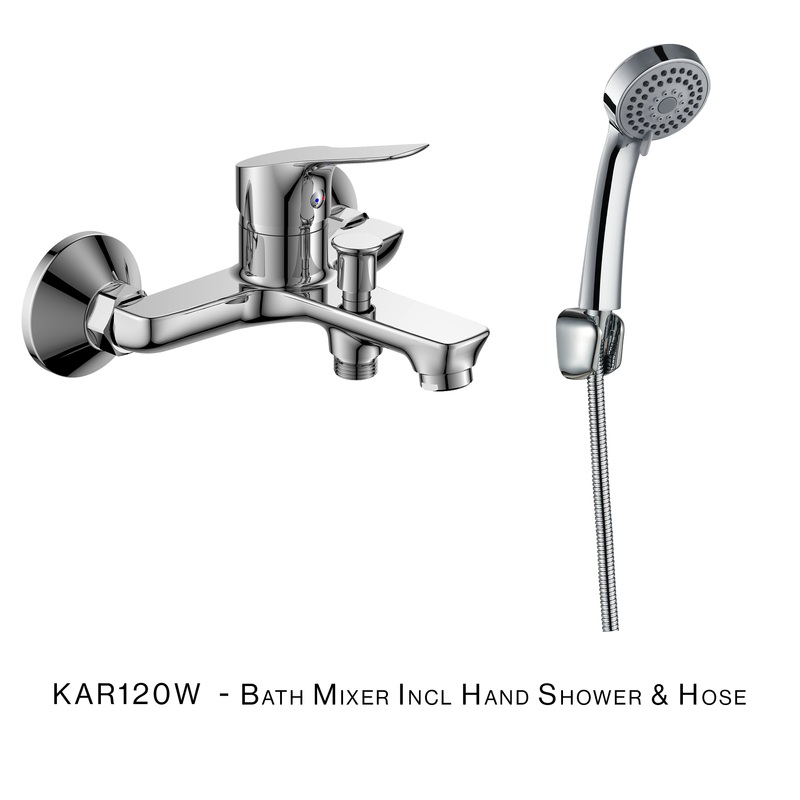 H&C BATH MIXER COMPLETE WITH HOSE AND HAND SHOWER KARIBA SINGLE LEVER KAR120W