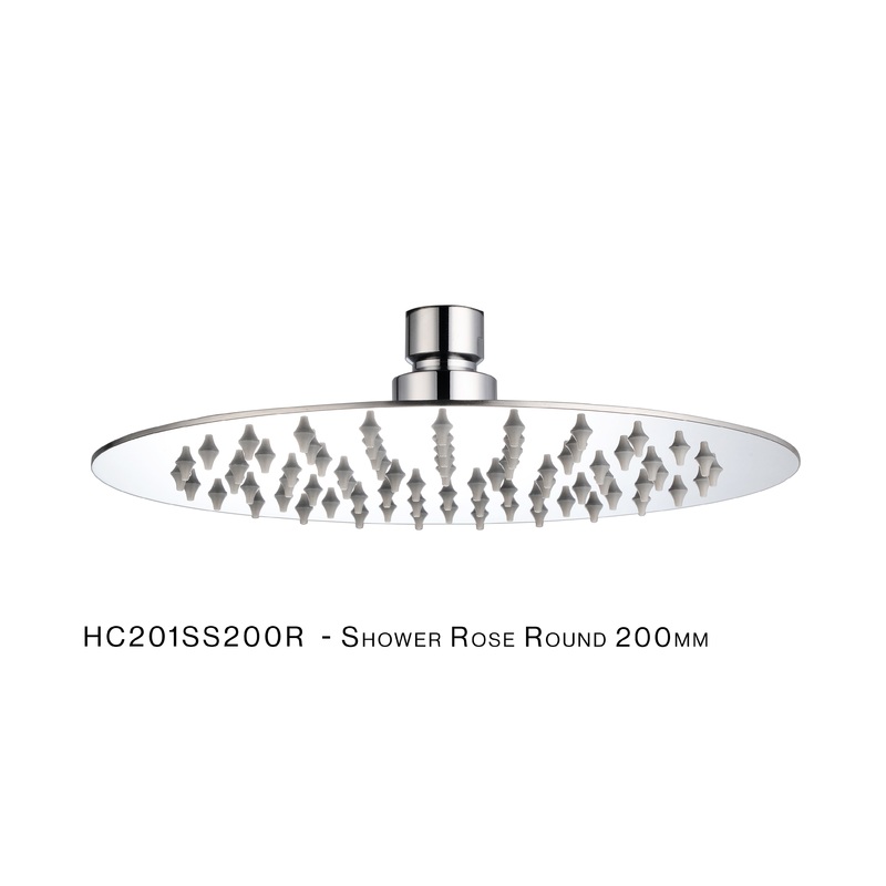 H&C SHOWER ROSE ROUND SLIM 201 STAINLESS STEEL 200MM 1 FUNCTION HC201SS200R