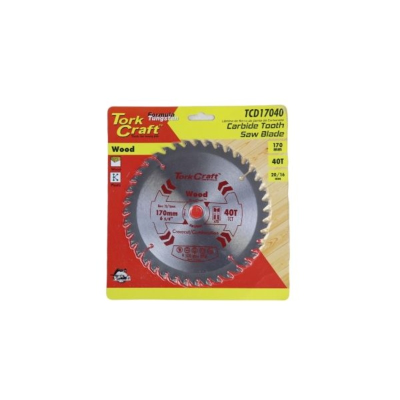 TORK CRAFT BLADE TUNGSTEN CARBIDE TIPS 170X40T 20-16MM GENERAL PURPOSE COMBINATION-TCD17040