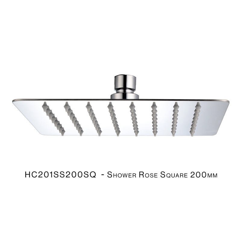 H&C SHOWER ROSE SQUARE SLIM 201 STAINLESS STEEL 200MM 1 FUNCTION HC201SS200SQ