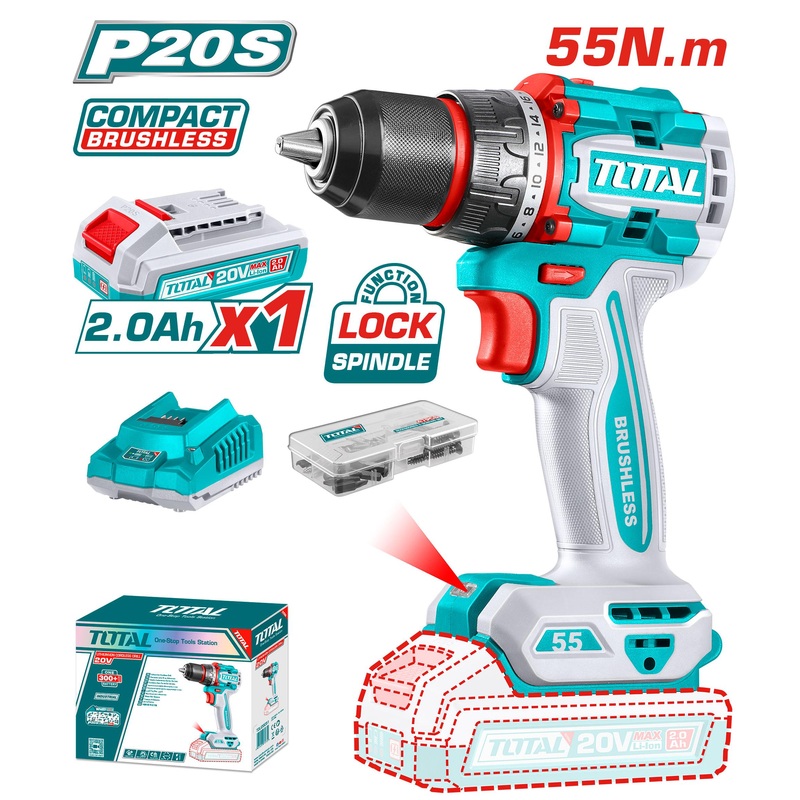 TOTAL CORDLESS DRILL COMPACT BRUSHLESS 20V TDLI205582