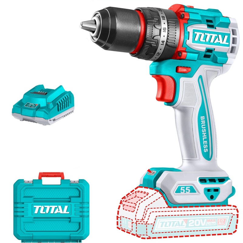 TOTAL IMPACT DRILL CORDLESS COMPACT BRUSHLESS 20V TIDLI20558