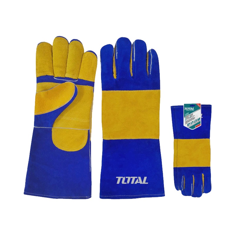 TOTAL WELDING GLOVES LEATHER BLUE & YELLOW 16” TSP15216