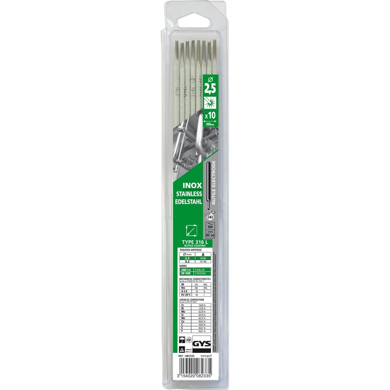 GYS 082335 10 Stainless Steel Electrodes – 316L – 2.5 (Blister)