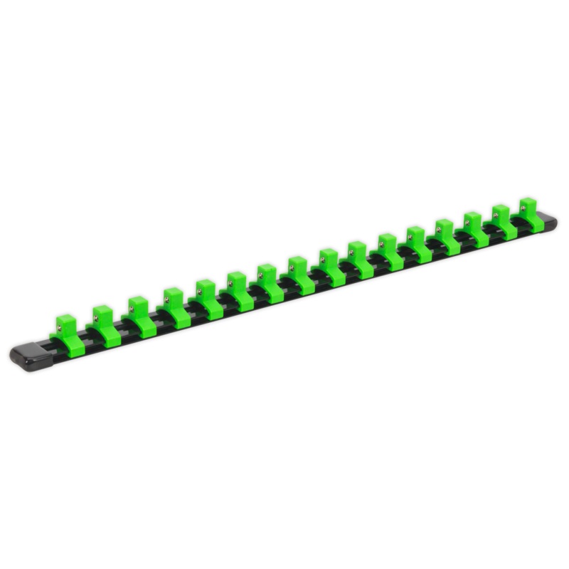 Sealey AK27053HV Socket Retaining Rail with 16 Clips 3/8Sq Drive – Hi-Vis Green