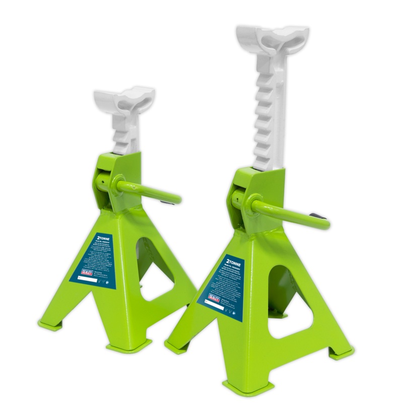 Sealey VS2002HV Axle Stands (Pair) 2tonne Capacity per Stand Ratchet Type – Hi-Vis Green