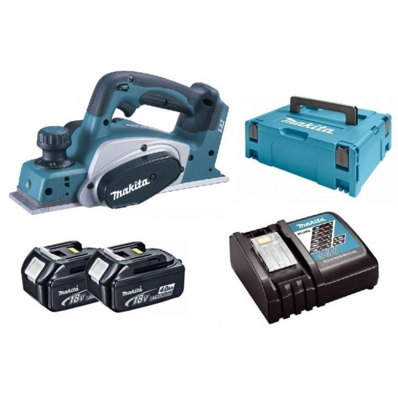 Makita DKP180RTJ 18v 82mm Planer – 2 x 5.0Ah Li-Ion Batteries + Charger + MakPac Carry Case