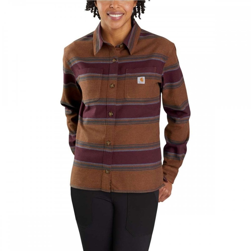 Carhartt 104972 Women’s Relaxed Fit Midweight Flannel Shirt, Carhartt Brown Stripe