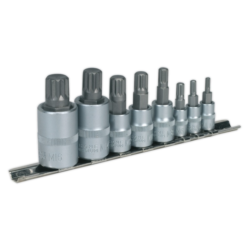 Sealey AK6214 Spline Socket Bit Set 8pc 1/4, 3/8 & 1/2Sq Drive