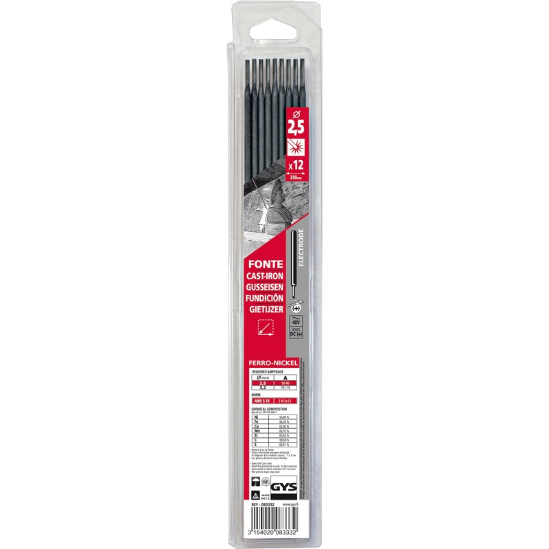 GYS 083332 12 Cast Iron Electrodes – 2.5 (Blister)