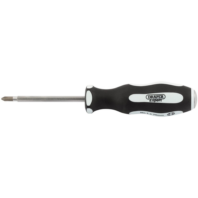 Draper 35210 ‘Pound Thru’ Cross Slot Soft Grip Screwdriver, No.1 x 75mm