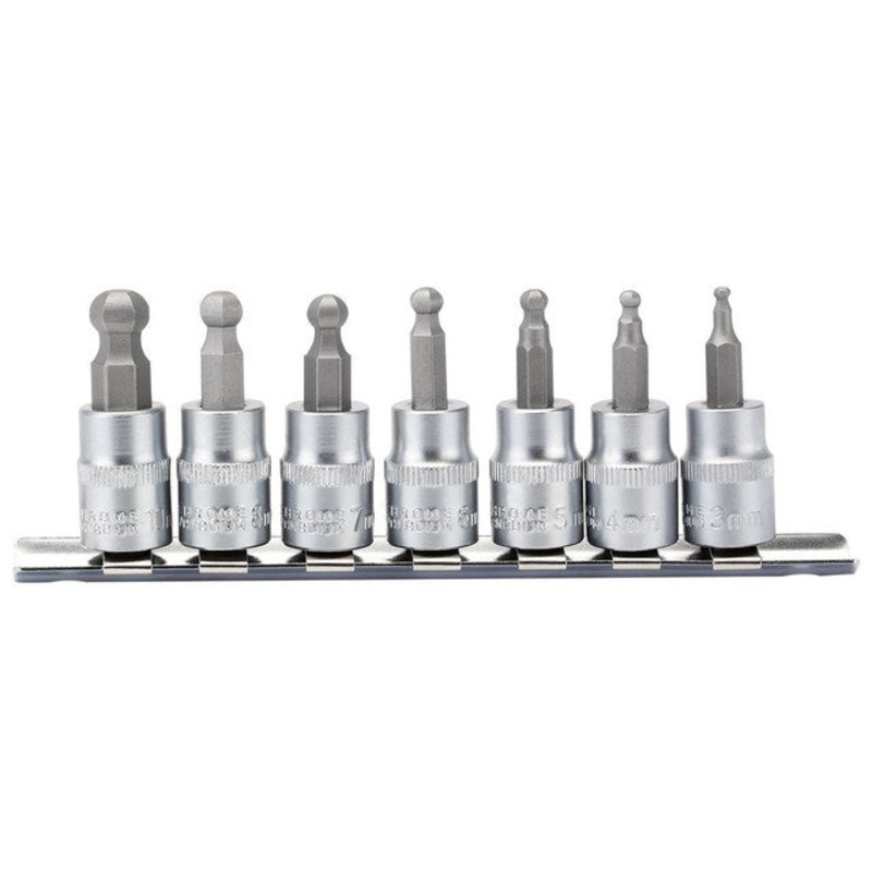 Draper 16296 Ball-End Hex. Socket Bit Set, 3/8 Sq. Dr., 48mm (7 Piece)