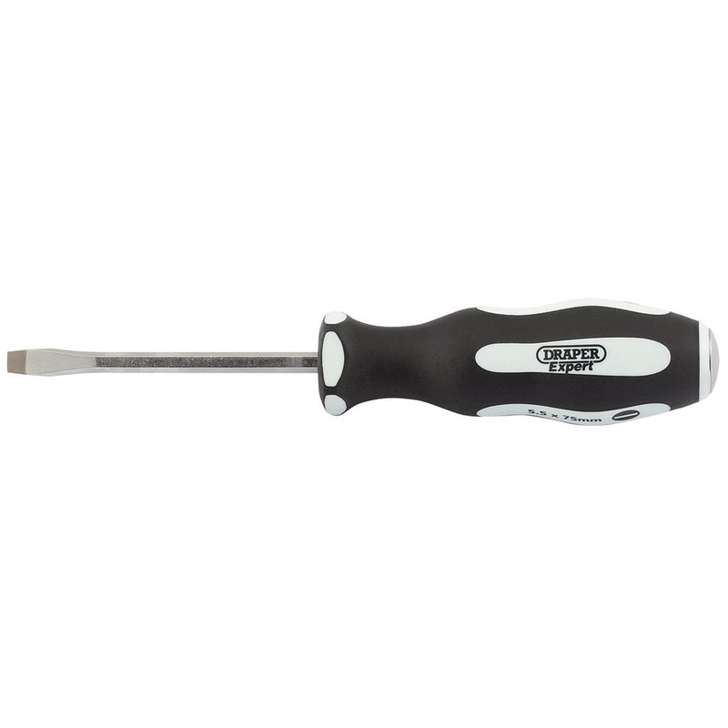 Draper 35176 ‘Pound Thru’ Plain Slot Soft Grip Screwdriver, 5.5 x 75mm