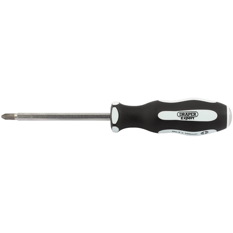Draper 35223 ‘Pound Thru’ Cross Slot Soft Grip Screwdriver, No.2 x 100mm