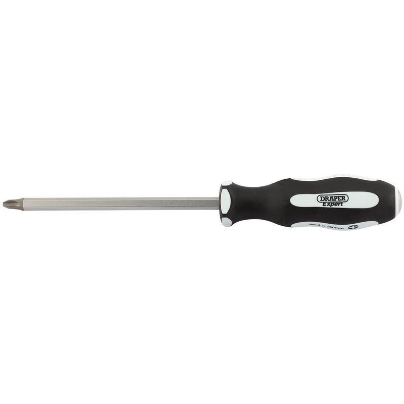 Draper 35225 ‘Pound Thru’ Cross Slot Soft Grip Screwdriver, No.3 x 150mm