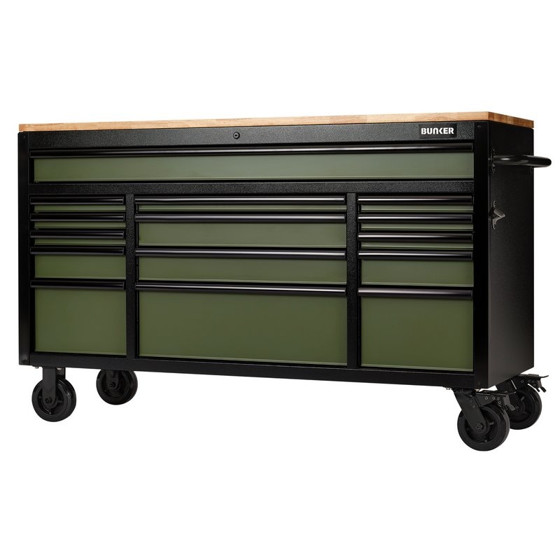 Draper 10368 Bunker 15 Drawer Workbench Roller Tool Cabinet, 61, Green