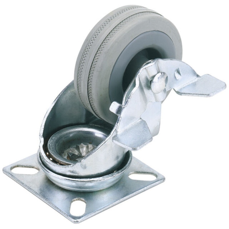 Draper 65479 Swivel Plate Fixing Rubber Castor with Brake, 100mm
